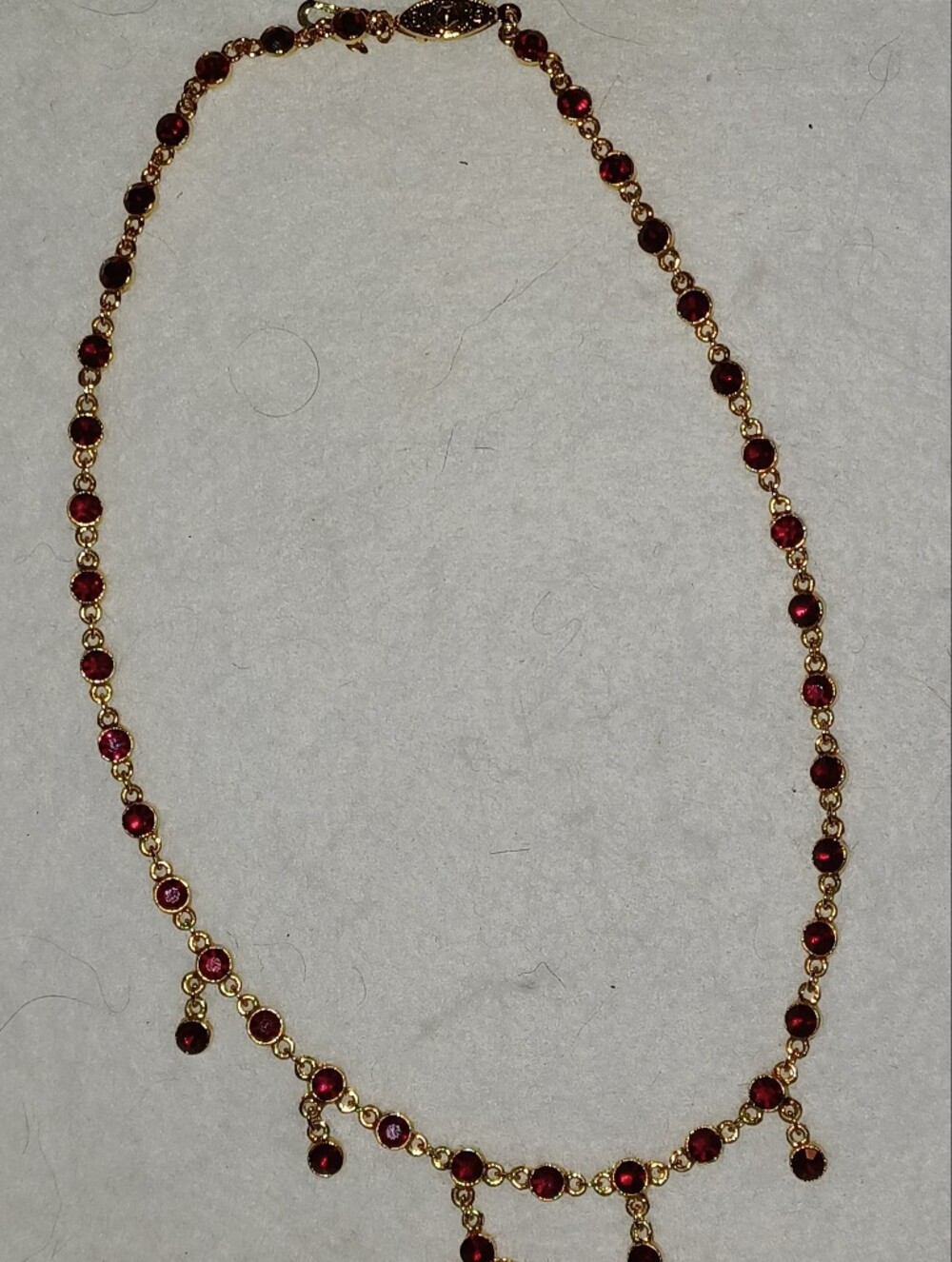 Vintage Gold-Tone Ruby Red Rhinestone Festoon Necklace